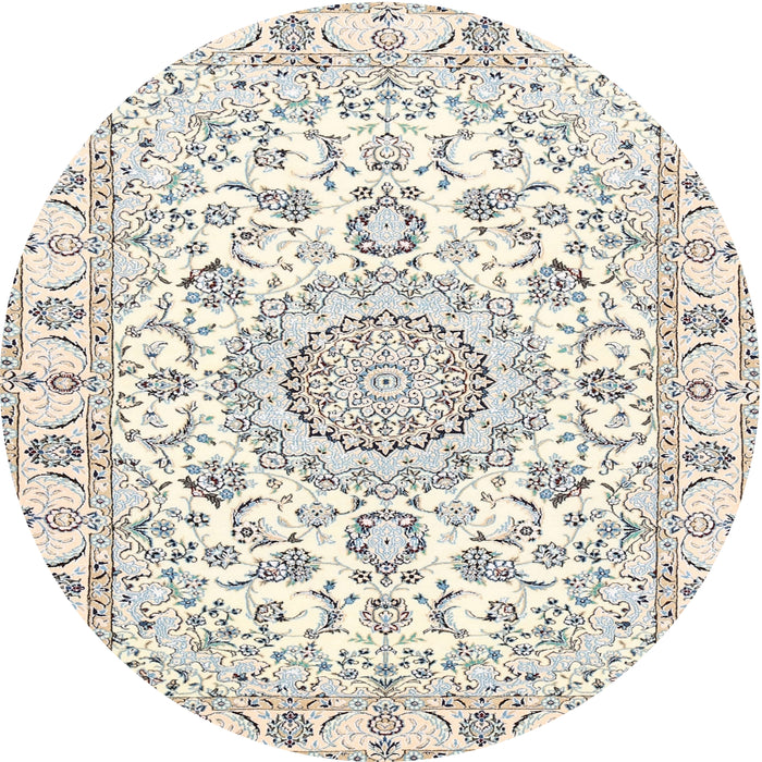 Round Traditional Blanched Almond Beige Medallion Rug, tr359