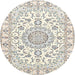 Round Traditional Blanched Almond Beige Medallion Rug, tr359