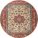 Round Traditional Fire Brick Red Persian Rug, tr3613