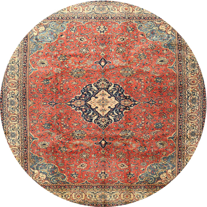 Round Traditional Fire Brick Red Persian Rug, tr3625