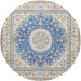 Round Traditional White Gold Medallion Rug, tr363