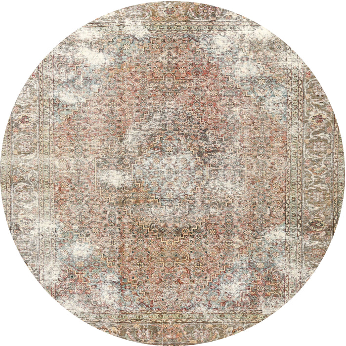 Round Traditional Dark Almond Brown Persian Rug, tr3641