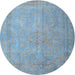 Round Traditional Denim Blue Persian Rug, tr3642