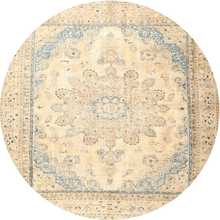 Round Traditional Golden Blonde Gold Persian Rug, tr3646