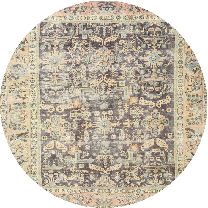 Round Traditional Dark Almond Brown Persian Rug, tr3647