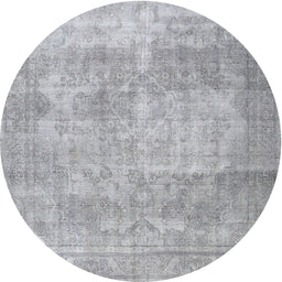 Round Traditional Gunmetal Gray Persian Rug, tr3648