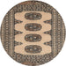 Round Traditional Coffee Brown Southwestern Rug, tr364