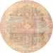 Round Traditional Brown Gold Persian Rug, tr3650