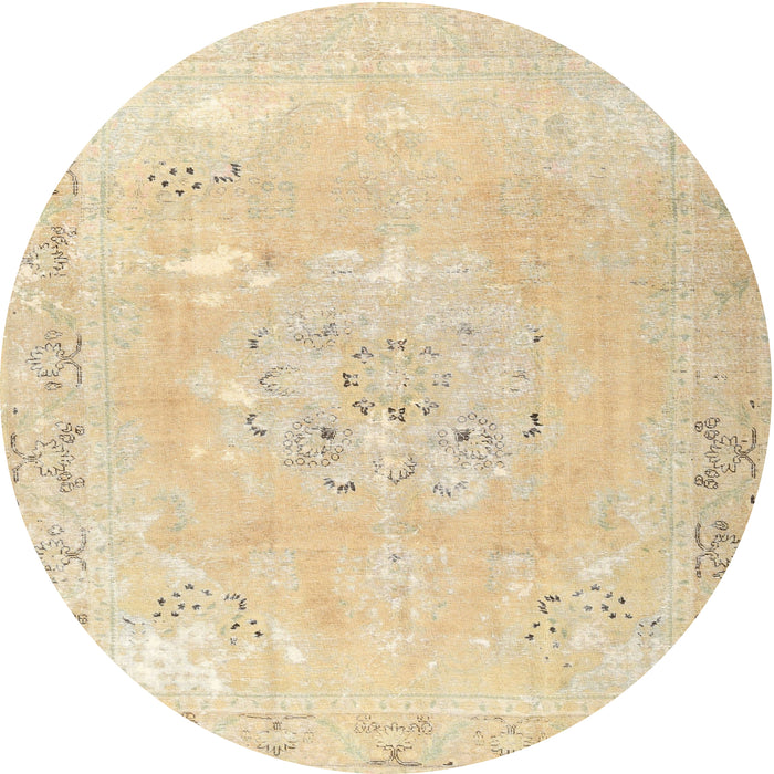 Round Traditional Khaki Gold Persian Rug, tr3653
