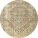 Round Traditional Dark Almond Brown Medallion Rug, tr3663