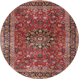 Round Traditional Orange Salmon Pink Persian Rug, tr3672