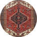 Round Traditional Dark Almond Brown Persian Rug, tr3676