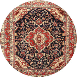 Round Traditional Saffron Red Medallion Rug, tr3677