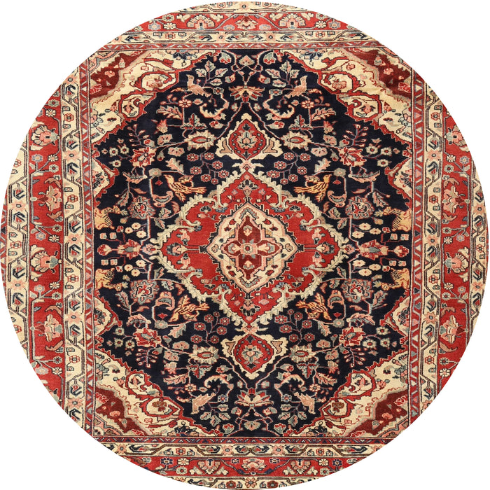 Round Traditional Saffron Red Medallion Rug, tr3677