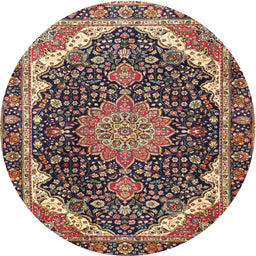 Round Traditional Camel Brown Medallion Rug, tr3678