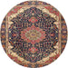 Round Traditional Camel Brown Medallion Rug, tr3678