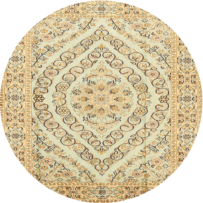 Round Traditional Khaki Gold Medallion Rug, tr367