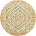 Round Traditional Khaki Gold Medallion Rug, tr367