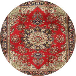 Square Machine Washable Traditional Tomato Red Rug, wshtr3681