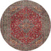 Square Machine Washable Traditional Brown Red Rug, wshtr3684