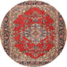 Round Traditional Red Medallion Rug, tr3685