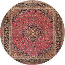 Round Traditional Light Copper Gold Medallion Rug, tr3688