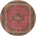 Round Traditional Light Copper Gold Medallion Rug, tr3688