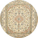 Round Traditional Khaki Gold Medallion Rug, tr368