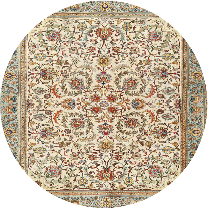 Round Traditional Khaki Gold Persian Rug, tr3694