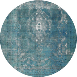 Square Machine Washable Traditional Greenish Blue Green Rug, wshtr3703