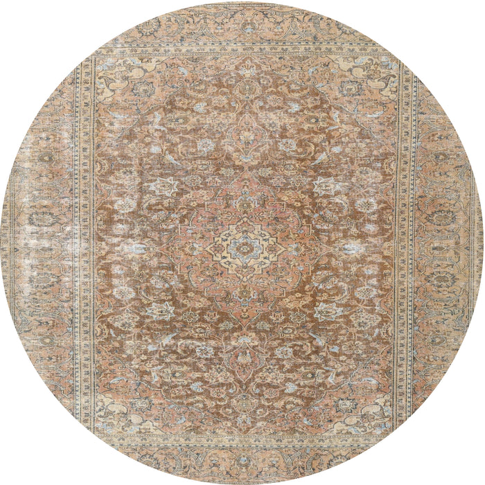 Square Machine Washable Traditional Dark Almond Brown Rug, wshtr3704
