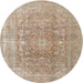Round Traditional Dark Almond Brown Persian Rug, tr3704