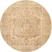 Round Traditional Sand Brown Persian Rug, tr3706