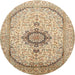 Round Traditional Khaki Gold Medallion Rug, tr370