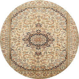 Square Machine Washable Traditional Khaki Gold Rug, wshtr370