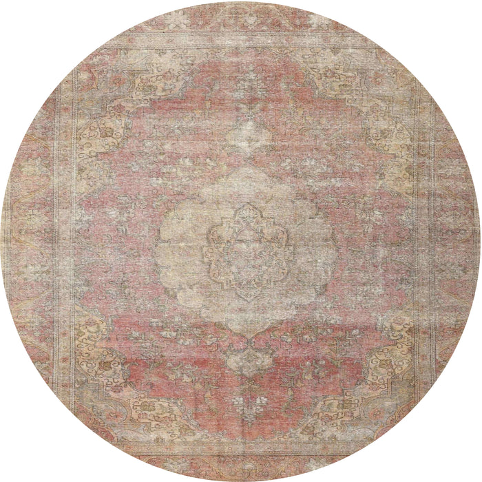 Round Traditional Orange Salmon Pink Persian Rug, tr3711
