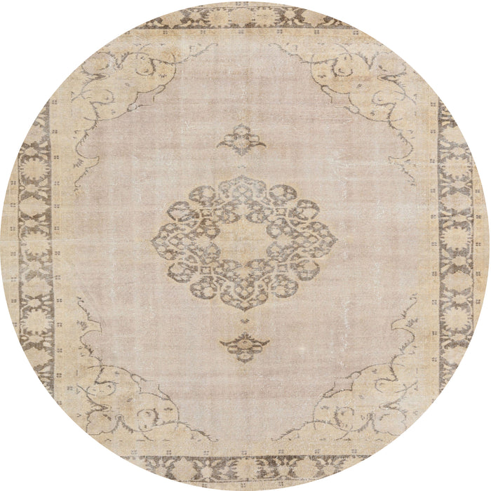 Round Traditional Light French Beige Brown Persian Rug, tr3716