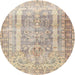 Round Traditional Deep Peach Orange Persian Rug, tr3727