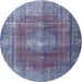 Square Machine Washable Traditional Deep Periwinkle Purple Rug, wshtr3743