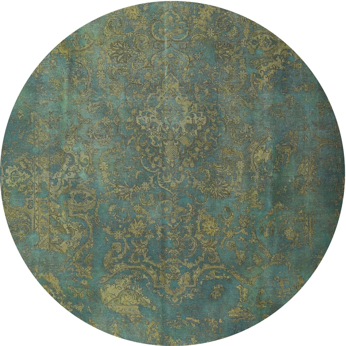 Round Traditional Dark Olive Green Persian Rug, tr3746