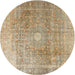 Round Traditional Copper Brown Persian Rug, tr3747