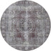 Square Machine Washable Traditional Dark Gray Rug, wshtr3748