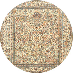 Round Traditional Khaki Gold Persian Rug, tr374