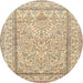 Round Traditional Khaki Gold Persian Rug, tr374