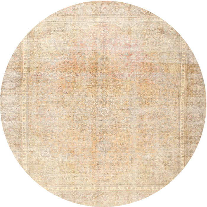 Square Machine Washable Traditional Deep Peach Orange Rug, wshtr3752