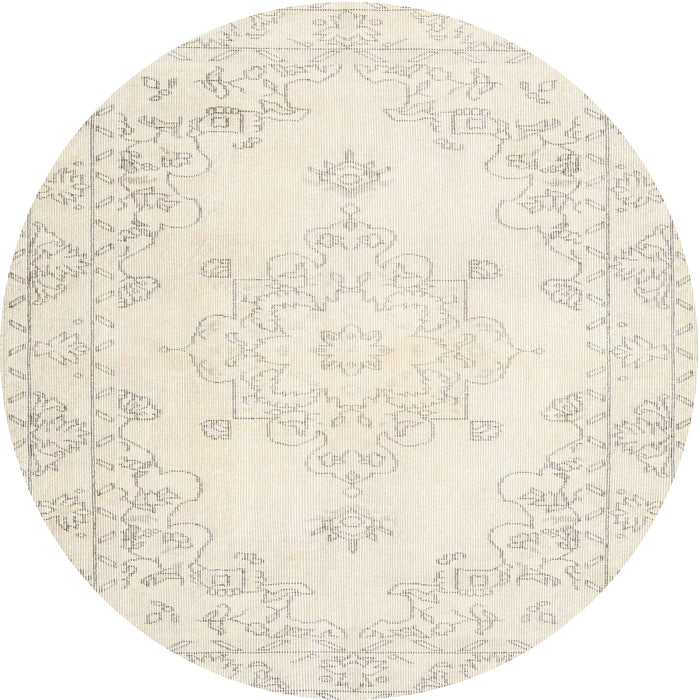 Round Traditional Blanched Almond Beige Persian Rug, tr3753