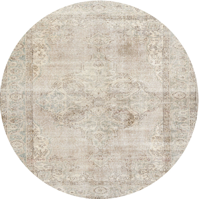 Round Traditional Light French Beige Brown Persian Rug, tr3758