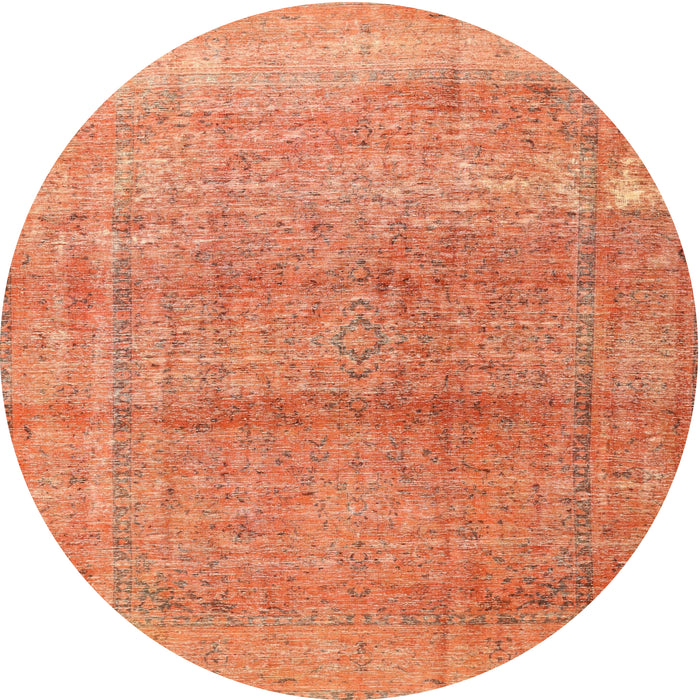 Round Traditional Orange Red Persian Rug, tr3761