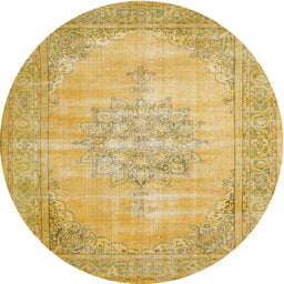 Round Traditional Orange Gold Persian Rug, tr3768