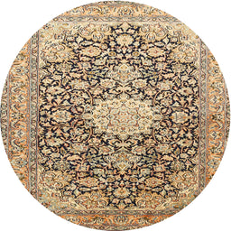 Round Traditional Brown Gold Medallion Rug, tr376